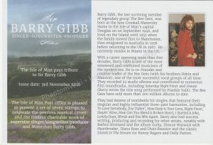 Sir Barry Gibb information card — front