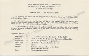 Royal Wedding stamp issue information card — front