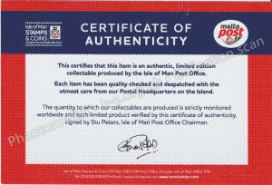 Certificate of authenticity for 80th Anniversary of the Award of the George Cross to Malta — front