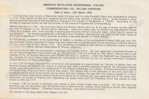 American Revolution Bicentennial 1776–1976 — Commemorating Col. William Christian — front